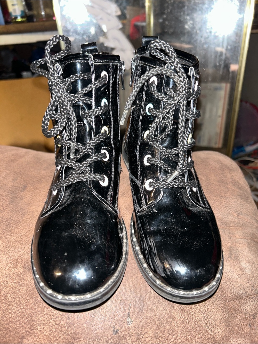 Black Patent Lace-Up girls Ankle Boots